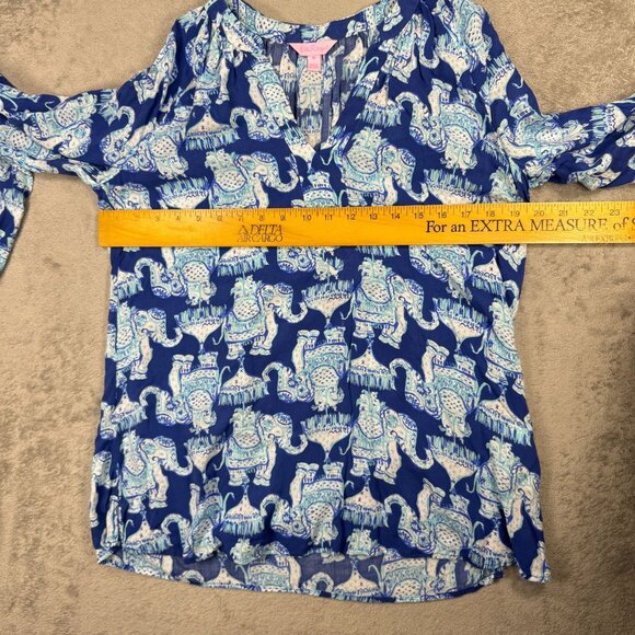 Lilly Pulitzer Womens Elephant Rayon V-Neck Blouse Shirt Lightweight Long Sleeve - Picture 7 of 7